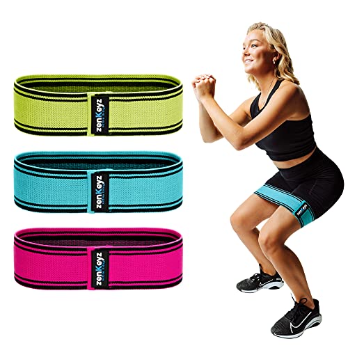 Resistance Fabric Booty Bands- 3 Working Out Hip Stretch Bands for Legs, Butt, Glutes- Exercise Loop Band for Workout, Stretching, Warm-Up, Strength Training, Squats, Build Glute & Muscle, Women & Men - color: Multicolors (Gray, Yellow, Blue)