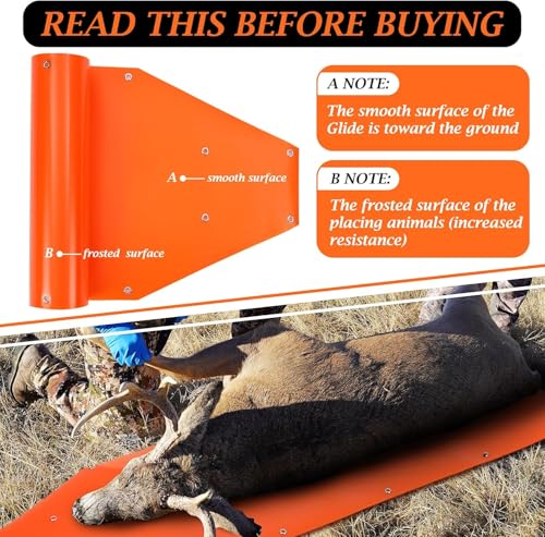 Deer Drag Sled Game Hauler, Orange Multi-Purpose Thickened Wear-Resistant Cargo Transport Sled with Ropes and Harness for Outdoor Hunting
