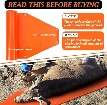 Deer Drag Sled Game Hauler, Orange Multi-Purpose Thickened Wear-Resistant Cargo Transport Sled with Ropes and Harness for Outdoor Hunting
