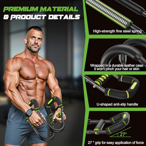 Twister Arm Trainer for Men, Chest Workout Equipment 5-Level Adjustable (40-130lb) with Ergonomic 27° Targets Biceps/Clip/Thigh, Portable Exerciser for Home Gym Travel FitnessFather's Day Gift