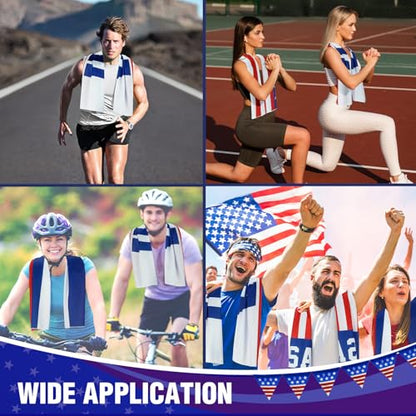 Fanfanwin 30 Pack Flag Day 250 Years Cooling Towels Bulk American Flag Chilly Towels for Neck Face 40 x 12 Inch Cool Breathable Soft Ice Cold Washcloth for Sports Running Gym Yoga Workout