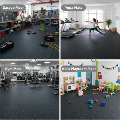 Interlocking Rubber Gym Mats 24 Sq Ft Heavy Duty Exercise Flooring for Home Gym, Weightlifting, Yoga, Playroom - Dual-Layer Non-Slip Noise Reducing Floor Protection Tiles - size: 24 Sq Ft (6 Tiles)