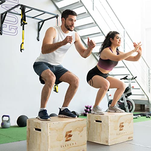Elevens 3 in 1 Wooden Plyo Box Jump Box Plyometric Box for Jumping Trainer, Skipping, Jumping, Lunges, Box Jumps, Squats, Step-Ups, Dips - color: 20"x14"x16"