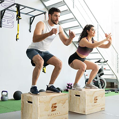 Elevens 3 in 1 Wooden Plyo Box Jump Box Plyometric Box for Jumping Trainer, Skipping, Jumping, Lunges, Box Jumps, Squats, Step-Ups, Dips - color: 20"x14"x16"