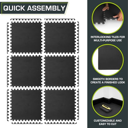ProsourceFit Weaved Pattern Extra Thick Exercise Puzzle Mat 1-inch, EVA Foam Interlocking Tiles for Protective, Cushioned Flooring for Home and Gym Equipment; Black, 24 SQ FT, 6 Tiles