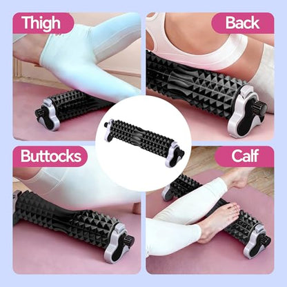 Foam Roller with Detachable Stand, 18” Deep Tissue Massage Roller, 3-Level Height Adjustable Support, Beginner-Friendly Design for Home Workout & Muscle Recovery - Black - color: Black