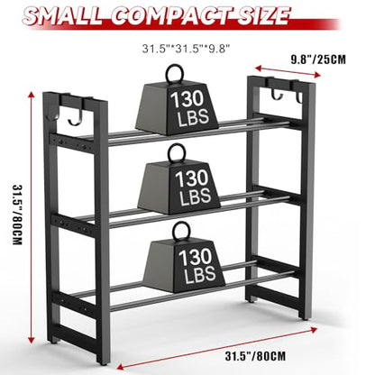 3-Tier Adjustable Dumbbell Rack, Heavy-Duty Weight Rack for Home Gym, Space-Saving Weight Storage Rack for Dumbbells, Kettlebells, Barbells & Plates (Rack Only) - size: 31.5X9.8X31.5inch