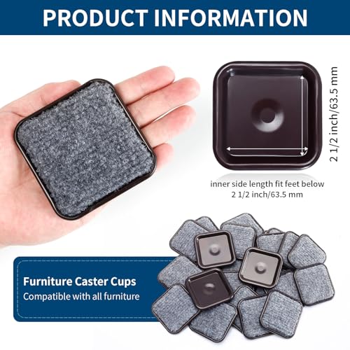 Ezprotekt 2 1/2" Square Carpet Bottom Furniture Caster Cups, 16 Pcs Reusable Furniture Coasters, Felt Furniture Sliders Pads to Protect Hardwood, Tile or Carpetd Floors from Scratches (Brown/Gray) - size: 2-1/2 inch