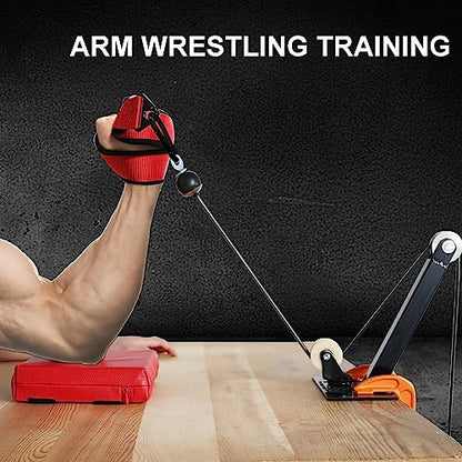 Arm Wrestling Training Strap Belt Hand Grip Arm Finger Forearm Exerciser Strengthener for Cable Machine and Free Weight - color: red with 18mm loading pin
