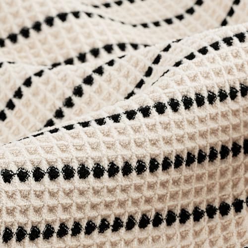 POLYTE 430 GSM Poly Blend Microfiber Quick Dry Waffle Hand Towel, 16x30 in - color: Light Beige/Black