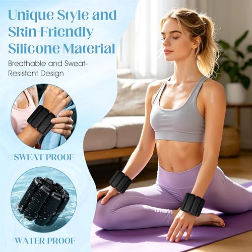 Wrist Weights Set, 2Pack Adjustable Ankle Weights for Women/Men(1 lb Each), Silicone Weighted Bangles for Yoga, Pilates, Running & Walking, Arm & Leg Weights - color: Black