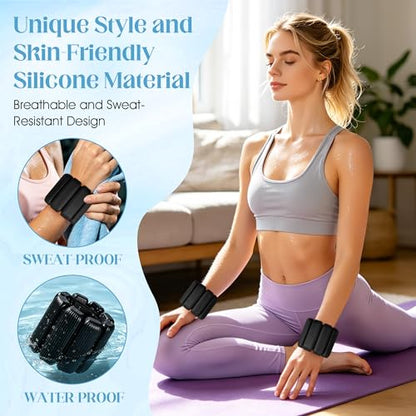 Wrist Weights Set, 2Pack Adjustable Ankle Weights for Women/Men(1 lb Each), Silicone Weighted Bangles for Yoga, Pilates, Running & Walking, Arm & Leg Weights - color: Black