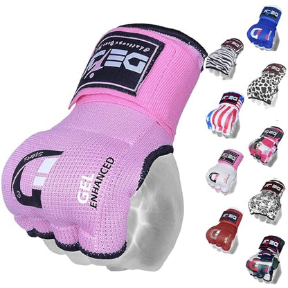 DEFY Padded Inner Gloves Quick 75cm Long Strap – Inner Boxing Gloves Gel Padded Knuckle Protection – Elasticated Boxing Hand Wraps for MMA Muay Thai Kickboxing Martial Arts Pair - color: Pink, size: Large