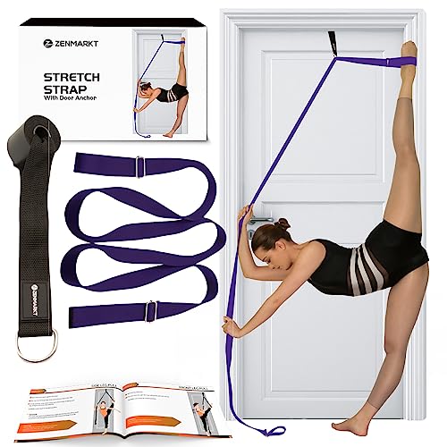 Stretching Strap With Door Anchor - Stretching Equipment to Improve Legs Flexibility - Splits Trainer For Home Ideal In Ballet, Dance, Cheerleading, Taekwondo, Yoga, Pole Dancing & Gymnastics - color: Purple