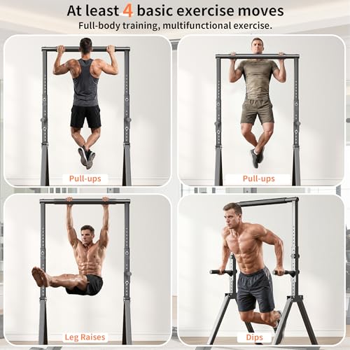 Foldable Power Tower Dip Station for Pull Ups, 66.1"-84.6" 12 Level 700 LBS, Adjustable Dip Handles & Assistance Bands Foldable Home Gym Equipment - color: 66"-85" with Dual Dip Handles