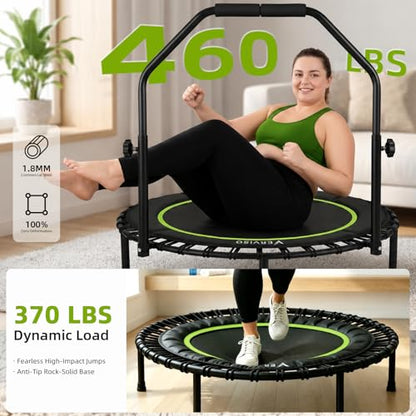 40"/46"/50" Bungee Rebounder Trampoline for Adults, 460LBS Low Impact Quiet Foldable Mini Trampoline, Easy Assembly Indoor Fitness Rebounder with Handle for Whole-Body Workout