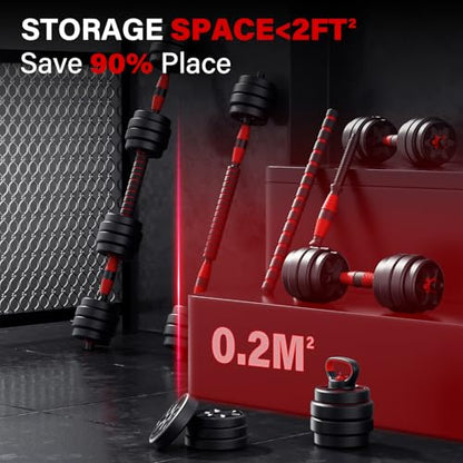 KEY2FUN Adjustable Dumbbells, 22/33/44/66/88LBS Free Weight Set with Connector, 4 in 1 Weight Set Used as Kettlebells, Barbell, Push up Stand, Fitness Exercises for Home Gym Suitable Men/Women