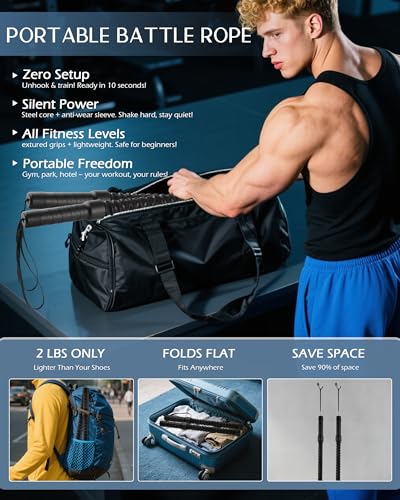 Ropeless Battle Ropes, Cordless Battle Ropes Alternative Workout Equipment for Home Gym, Heavy Duty Portable Weighted Wireless Rope Lightweight Device HIIT, Portable Training Flow Rope for Men & Women