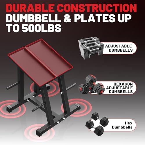 500lbs Capacity Adjustable Dumbbell Stand, Storage Rack with 1" Plate Tree