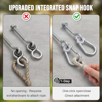 2 Pack 4.13 x 3/8" Heavy Duty Nylon Bushing Swing Hanger 661 Lbs, Swing Set Bracket with Snap Hooks Galvanized Iron Hardware for Wood Beams, Porch Swings, Sandbag Hammocks Yoga