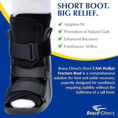 Brace Direct CAM Walker Fracture Boot Short - Lightweight Walking Boot for Foot & Ankle Injuries, Sprains & Stress Fractures - Doctor-Recommended (Men’s 4.5–7 / Women’s 6.5–8)