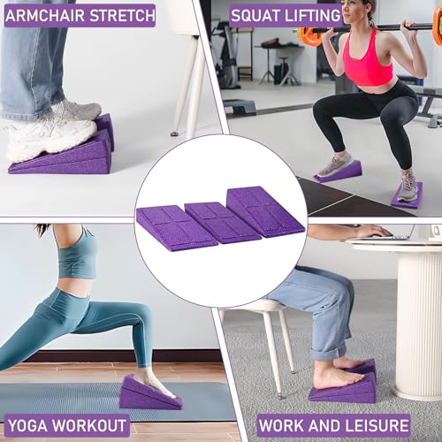 Slant Board Squat Wedge for Calf Stretching，3 Pcs 12" x 6.3" Foot Stretcher Balance Board for Plantar Fasciitis, Adjustable Foam Slant Board Wedge Great for Exercises - color: Purple