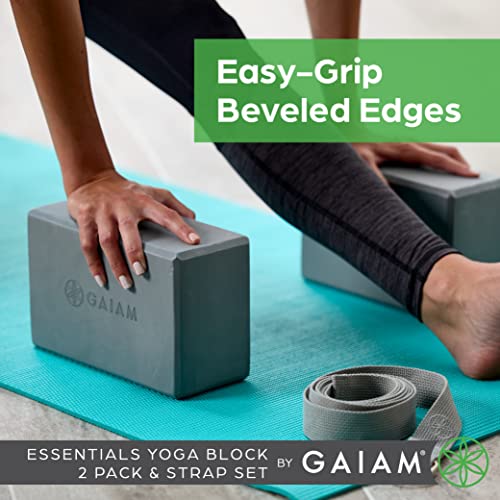 Gaiam Yoga Block - Supportive Latex-Free Eva Foam - Soft Non-Slip Surface with Beveled Edges for Yoga, Pilates, Meditation - color: Deep Pueple, style: 2 Blocks W/Strap
