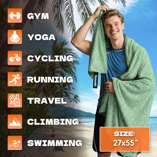 Microfiber Sweat Towel, Quick Dry Negative Ions 3 Pack 27x55 in - color: Green, size: 27 inch X 55 inch