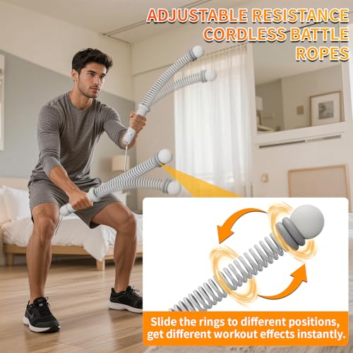 Ropeless Battle Ropes for Home Gym, Portable Cordless Weighted Battle Rope - size: Adjustable Gray