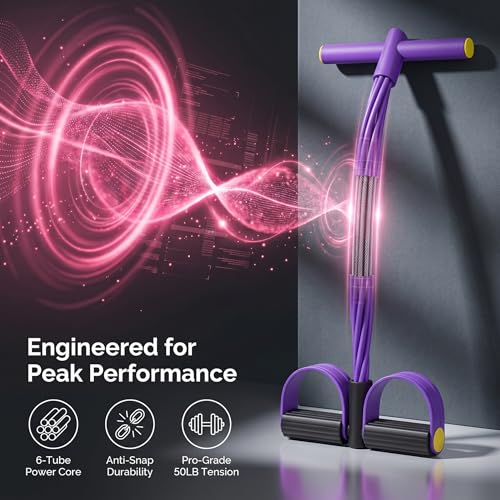 2Pcs Resistance Bands with Pedals, 6-Tube Tension Rope Exercise Equipment with Foam Handles, Sit-Up Pull Rope for Home Workout, Waist, Arm & Core Training Fitness Equipment