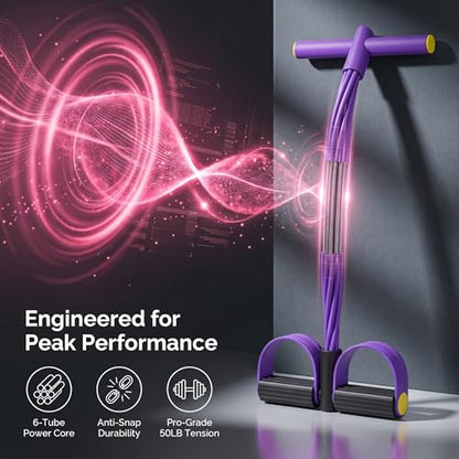 2Pcs Resistance Bands with Pedals, 6-Tube Tension Rope Exercise Equipment with Foam Handles, Sit-Up Pull Rope for Home Workout, Waist, Arm & Core Training Fitness Equipment