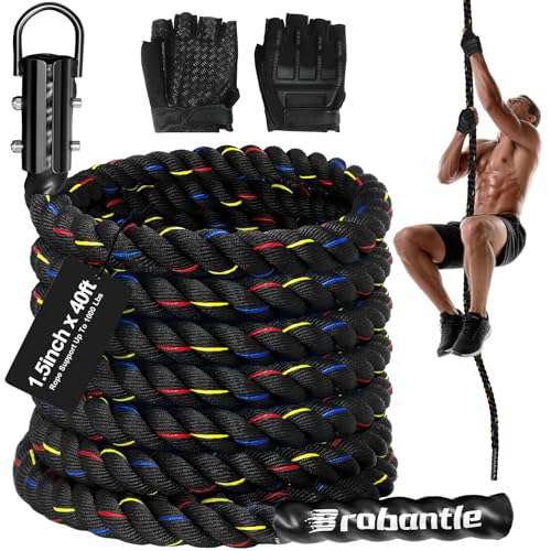 Climbing Rope Gym Workout - 1.5inch Diameter with 10FT 15FT 20FT 30FT 40FT Gym Climb Rope Heavy Duty Workout Exercise Ropes for Adults Indoor Outdoor Strength Training - style: 1.5inch-40ft