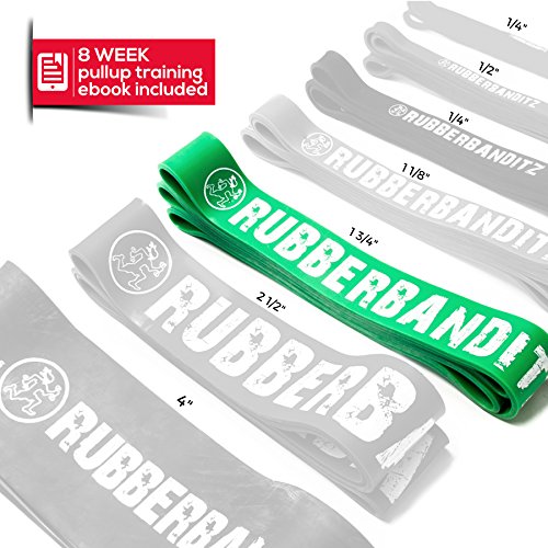 Rubberbanditz Pull Up Assist Resistance Bands Heavy Duty Loop Exercise Workout Bands for Powerlifting, Mobility, and Stretching - color: Green