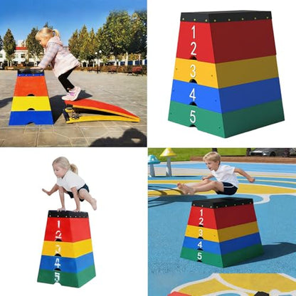 Jumping Boxes for Training, Wood Plyo Box, 4 in 1 Stackable Soft Jump Plyometric Box for Kids Fitness Participation, for Home Primary Schools and Kindergartens, PE Class