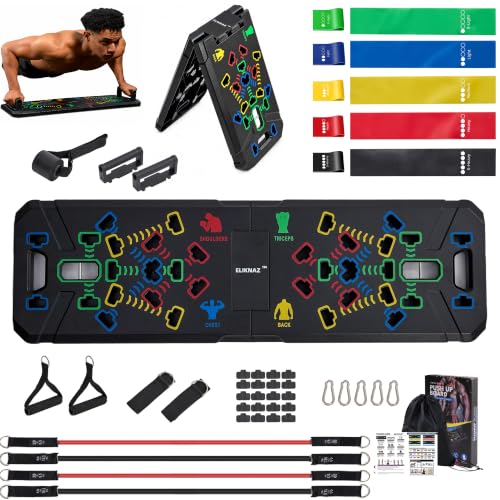 Portable Push Up Board Gym Kit 25-in-1, Foldable Push Up Station & Exercise Board Workout Set with 18 Accessories, Resistance Bands & Handles, Ankle Straps for Men, Women & Teens