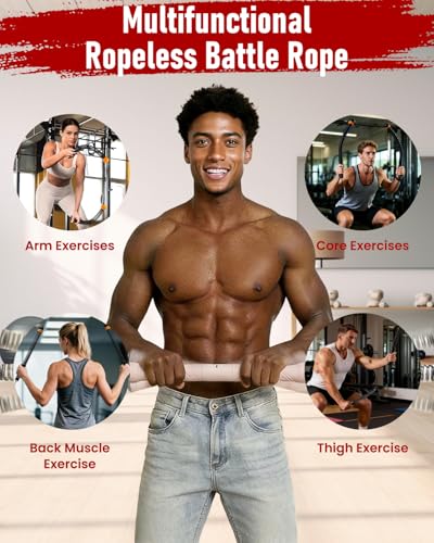 Adjustable Weight Ropeless Cordless Battle Ropes Home Gym Portable Strength Training Combat Work Out Battle Ropes Sticks Resistance Springs Weighted Exercise Fitness Rope Trainer Storage Bag (Black)