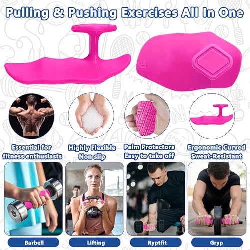 Large Anti-Slip Gym Workout Grips for WeightLifting,Silicone Hand Protector - color: Hot Pink