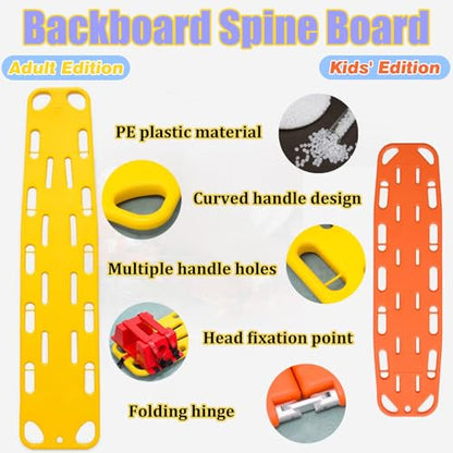 Foldable Spine Stretcher Board - Water-Resistant Patient Backboard with Head Imlizer & Cervical Collar for Emerncy, First Aid, Mcal Transport & Safe Patient Handling - color: Head+backboard Immobilizer
