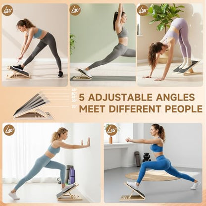 Slant Board for Calf Stretching – 5-Level Adjustable Incline Board for Plantar Fasciitis & Achilles Tendon Relief, Non-Slip Wooden Physical Therapy Tilt Board for Exercise, Balance, Ankle & Knee Recovery, Home Gym