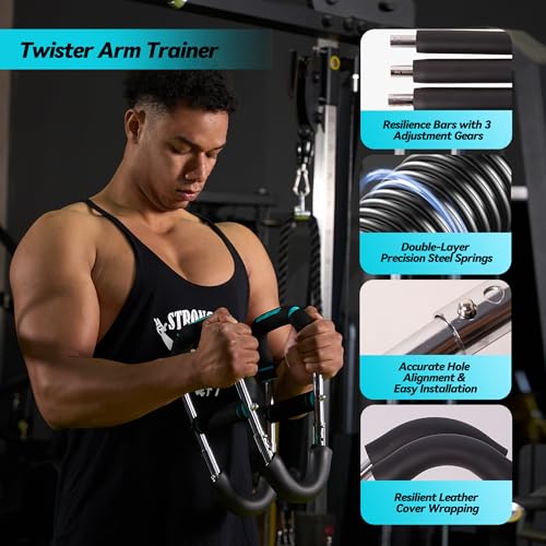 Twister Arm Trainer, Adjustable Chest Workout Equipment with 6 Resistance Levels Springs (30-160 Lbs), Arm Trainer for Men & Women, Detachable Home Gym Fitness Trainer with Anti-Slip Handles - color: Blue 30-60, 90-120, 120-160 lbs