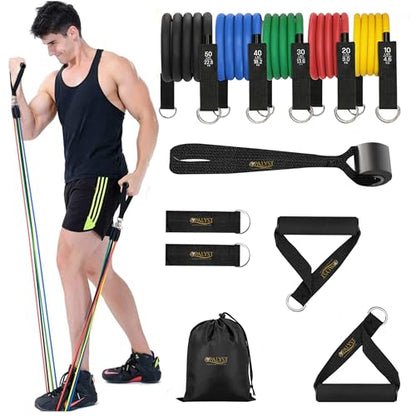 11pcs Resistance Band Set for Home Gym – Heavy Duty Exercise Tube Bands with Handles, Door Anchor & Ankle Straps – Full Body Workout Equipment for Strength Training, Yoga, Pilates, Physical Therapy