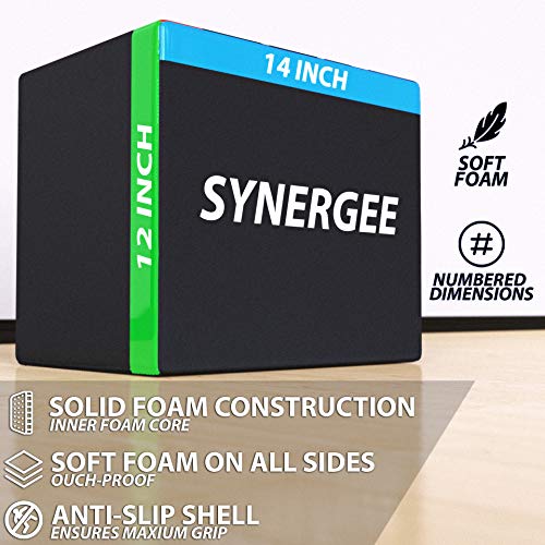 Synergee 3 in 1 Soft Plyometric Jump Box for Jump Training and Conditioning. Ouch Proof Plyo Box All in One Jump Trainer. Size - 16/14/12