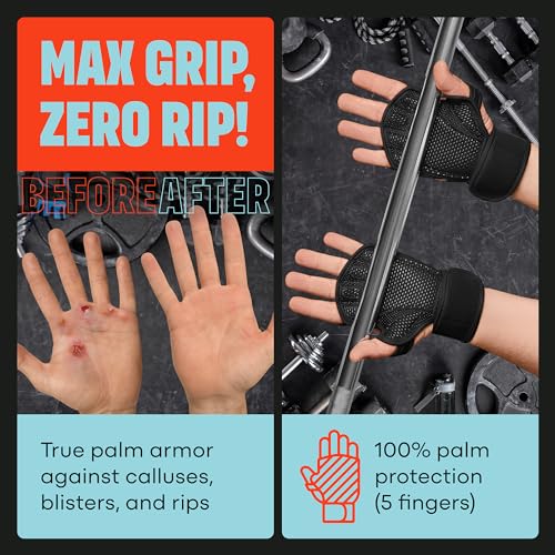 Mava Sports Open Gym Gloves with Integrated Wrist Support – Padded Weight Lifting Gloves for Men & Women – Silicone Grip Fingerless Workout Gloves for Cross Training & Fitness – 1 Pair