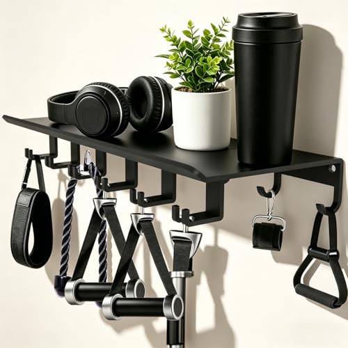 Dafftos Floating Shelf Compatible with Tonal Accessories Home Gym Storage Rack Wall Mount Resistance Band Organizer Workout Metal Holder Hook T-Bracket Lock Adapters Hanger Fitness Equipment (Black)