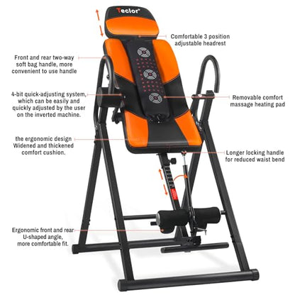 Inversion Table,Advanced Heat and Massage Function,Strength Training Inversion Table for Back Pain Relief,Heavy Duty Inversion Table 350 lbs Capacity with Wider and Thickened Backrest