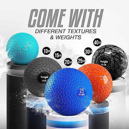 Yes4All Medicine Balls Weight Slam Balls 4.5kg, 6.8kg, 9kg, 11.3kg, 13.6kg, 18kg No Bounce Rubber Exercise Ball - Black, Blue, Teal, Orange & Glossy for Strength Training, Power, MMA Boxing Gym Weight