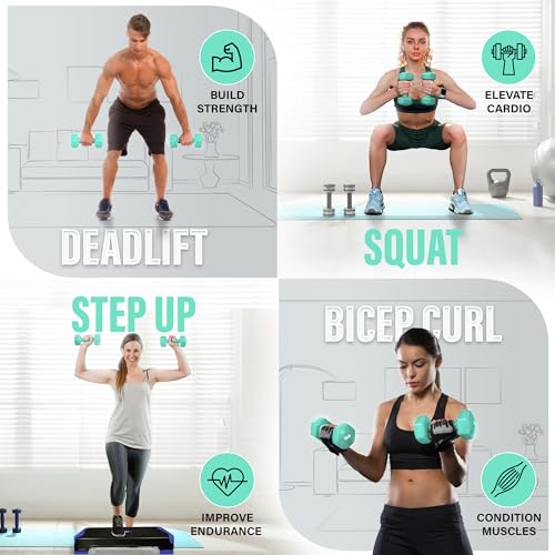 Yes4All Vinyl Hexagon Dumbbell - Dumbbells Set of 2 Hand Weights for Home Gym & Strength Training (2-15 lbs Weight Options) - color: D. 8 lbs - Bermuda - Pair