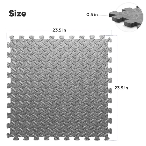 Home Gym Mat, Puzzle Exercise Mat, EVA Interlocking Foam Floor Tiles for Home Workout Equipment and Kids' Play Areas - Grey, 24 in x 24 in x ½ in - 16 Tiles (Grey, 16 Pack, 64 SQ FT)