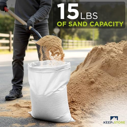 Heavy Duty Sand Bags Pack of 3, White Empty Sandbags with Built-In Ties, Woven Polypropylene UV Protection 1600 Hours, Fillable Sand Bags for Flood Control, Weight, 10x14 inches, 15 Pounds Volume