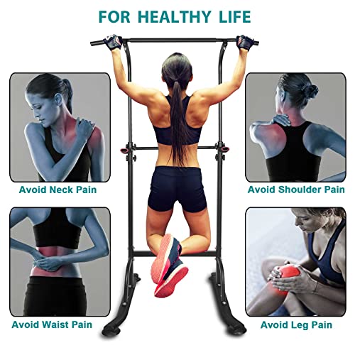 Adjustable Pull Up Bar & Dip Station – 10 Height Settings (65"-82.7"), 400LBS Capacity Home Gym Strength Trainer for Pull Ups, Dips & Core Workouts